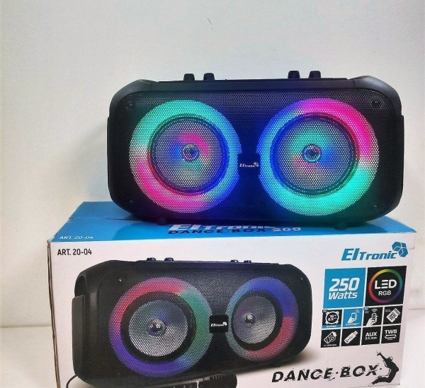 Беспроводная портативная bluetooth колонка Eltronic DANCE BOX 200 арт. 20-04 с проводным микрофоном, LED-подсветкой и RGB светомузыкой, пультом дистанционного управления